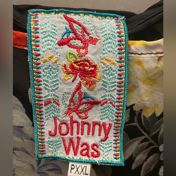 JOHNNY WAS, ELEGANT MIXED FLORAL PRINT, MAXI DRESS BLACK SILK LINING SIZE PXXL - Picture 13 of 16